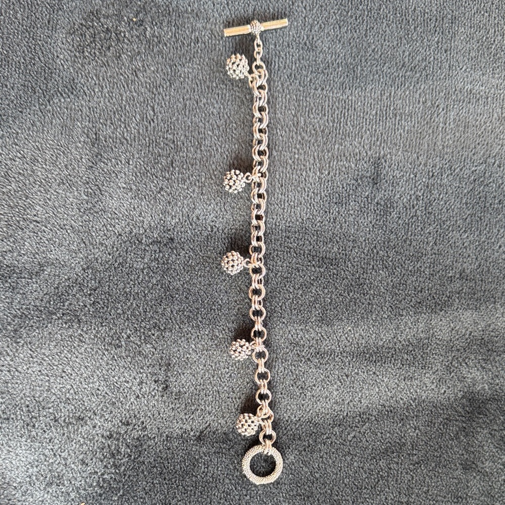 NWT Michael Dawkins Sterling Silver Beaded Ball Dangle Toggle Bracelet with Bag